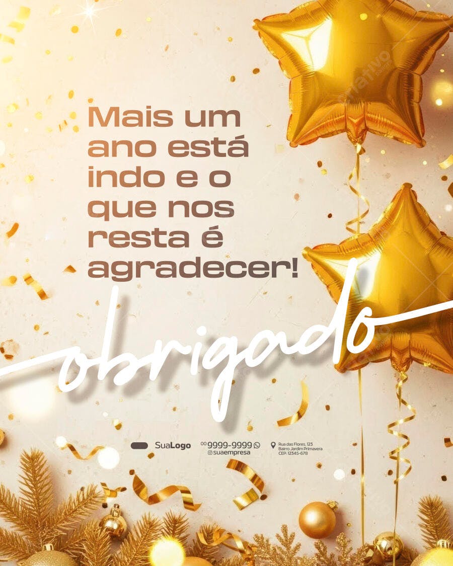 Post para Redes Sociais Agradecimento Fim de Ano Dourado PSD Editável
