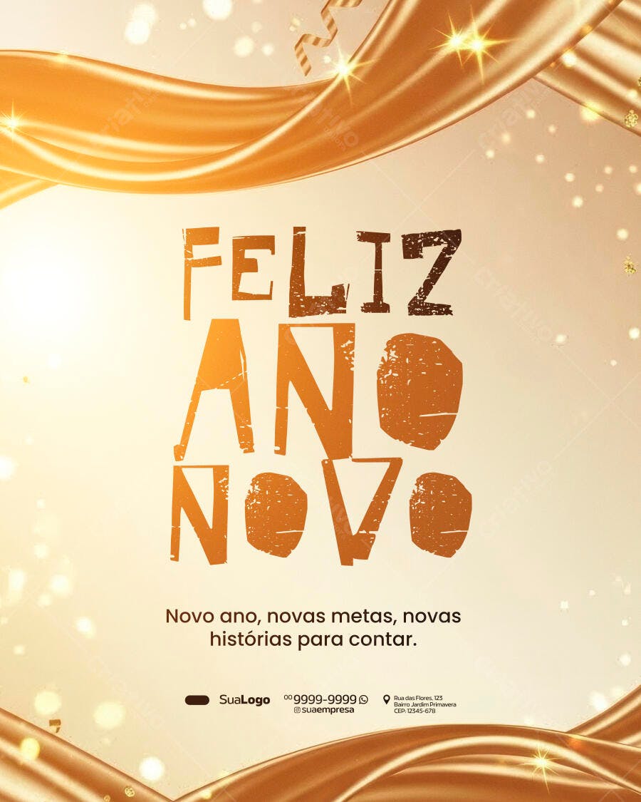 Flyer para Feliz Ano Novo Dourado Brilhante PSD Editável