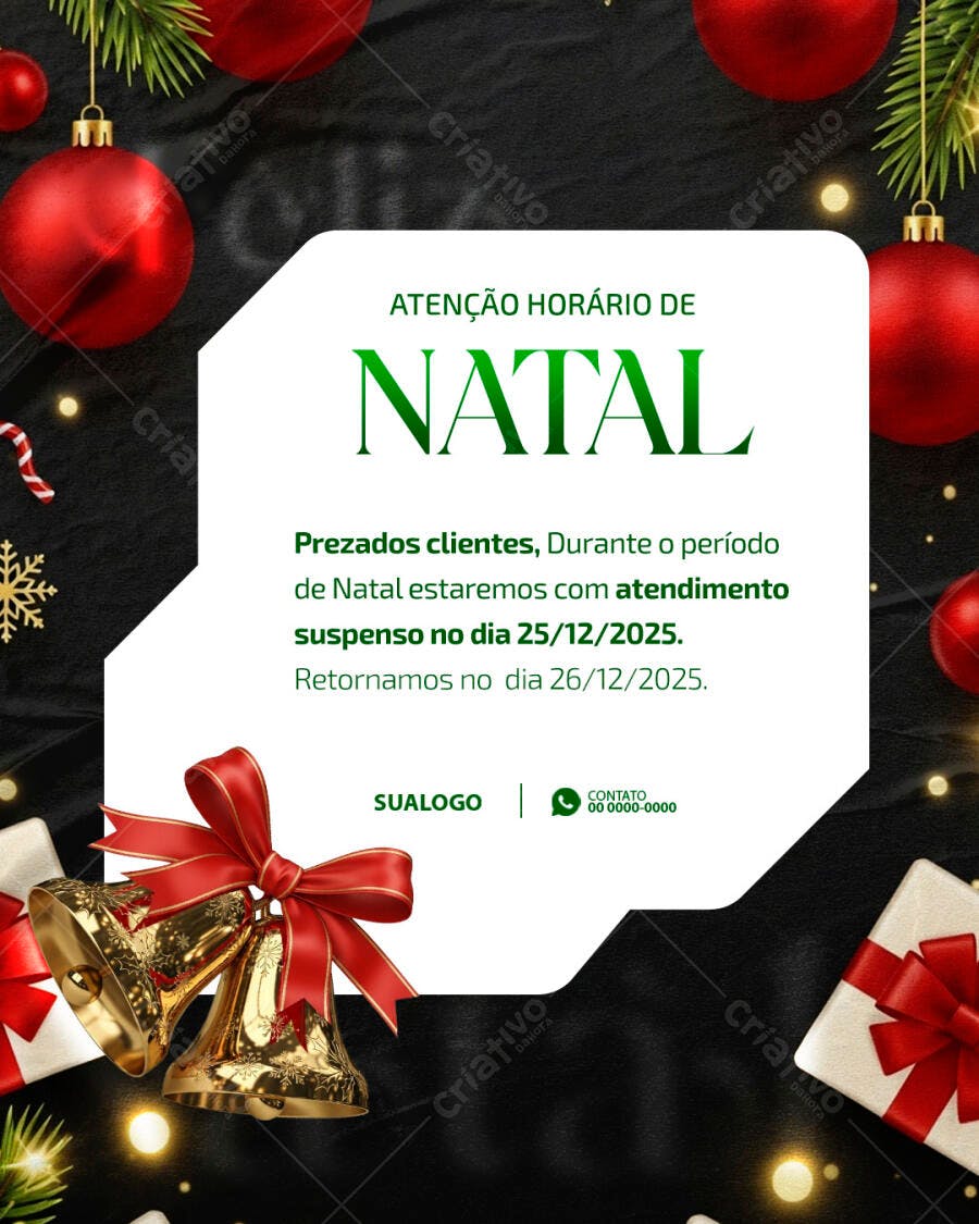 Comunicado de Horário de Natal PSD Editável