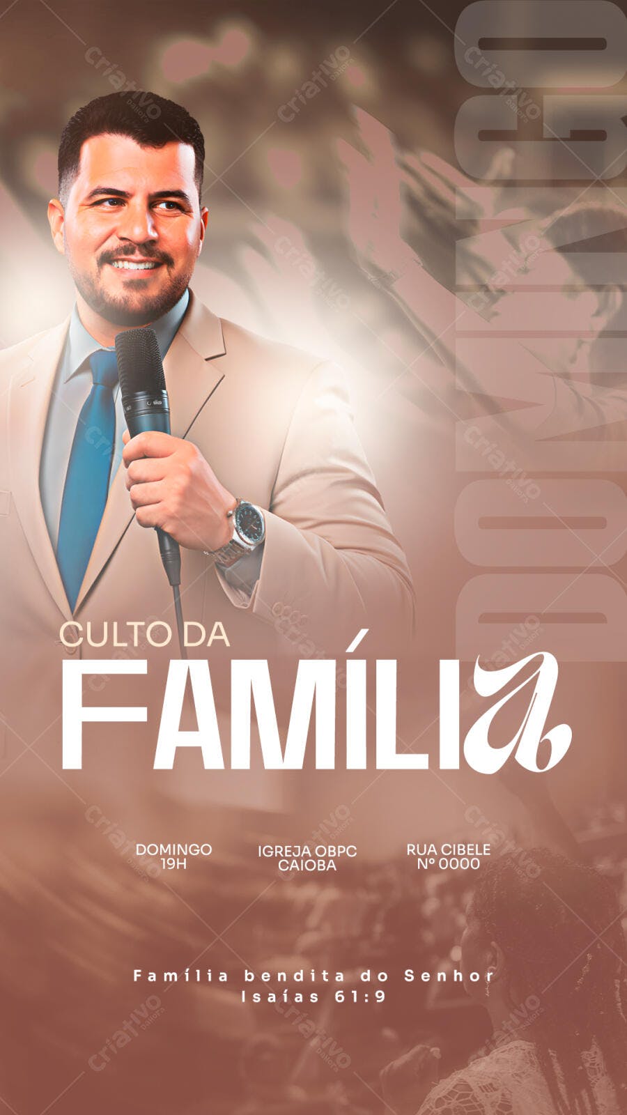 Flyer Culto da Família com Pastor e Microfone PSD Editável