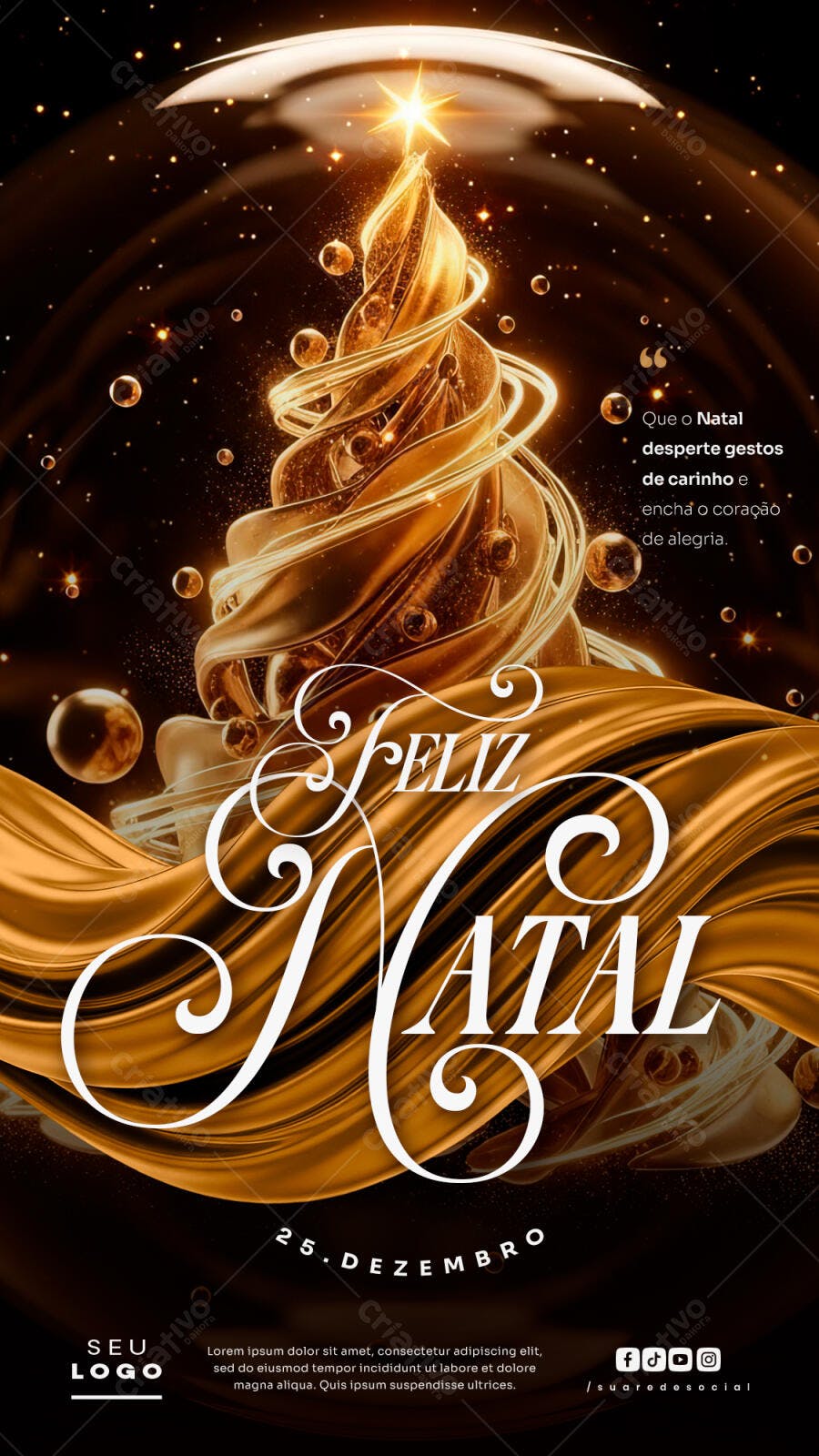 Flyer Feliz Natal Dourado Elegante 25 Dezembro PSD Editável