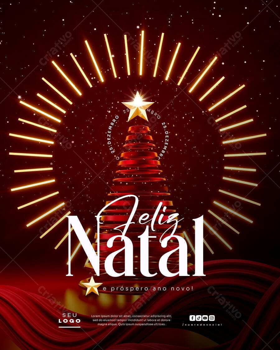Flyer Feliz Natal e Próspero Ano Novo com Estrela Dourada PSD Editável
