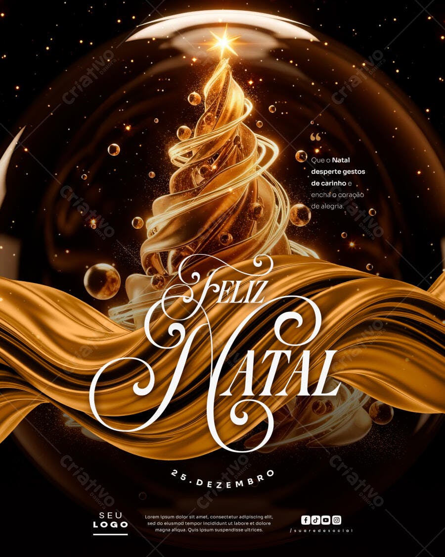 Flyer para Feliz Natal Árvore Dourada PSD Editável