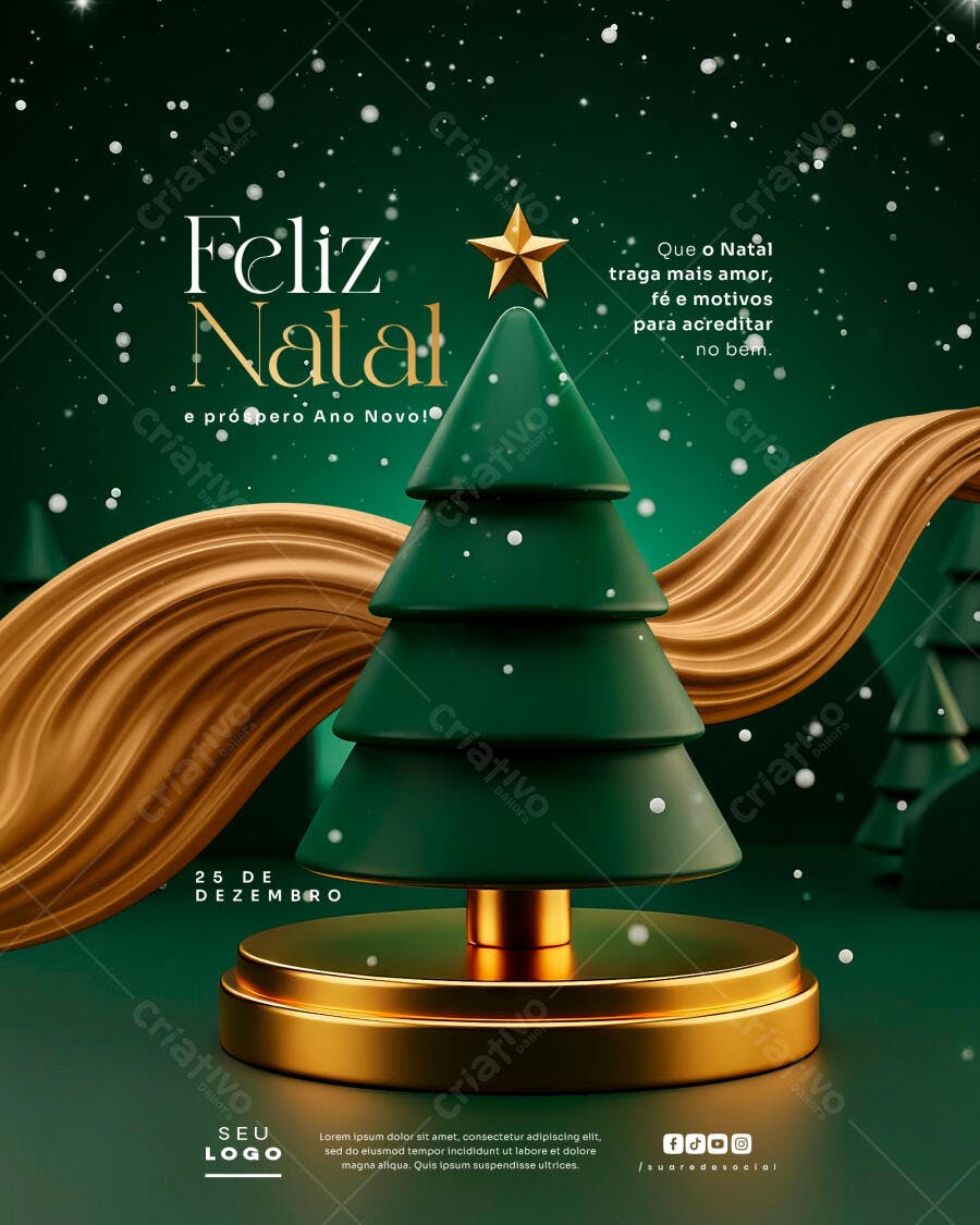 Post para Redes Sociais Feliz Natal e Próspero Ano Novo PSD Editável