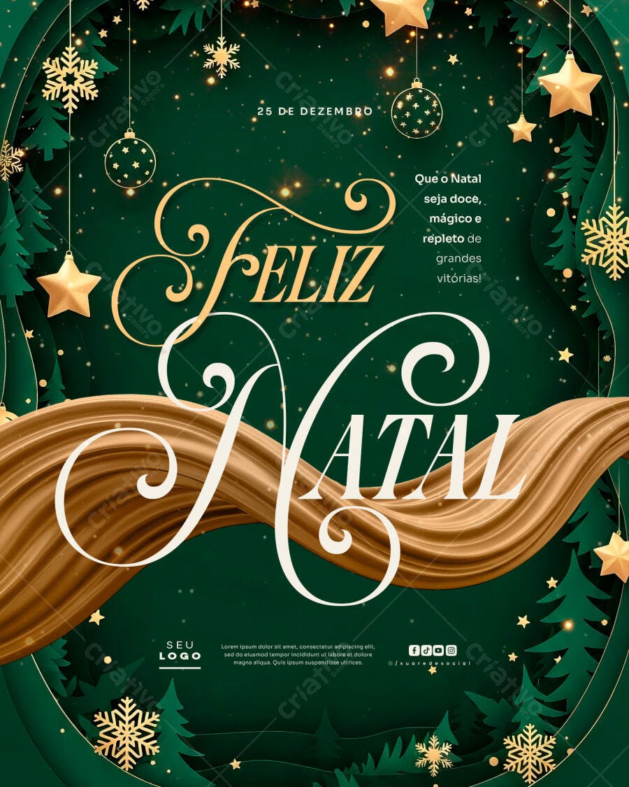 Flyer Feliz Natal Elegante Verde Dourado PSD Editável