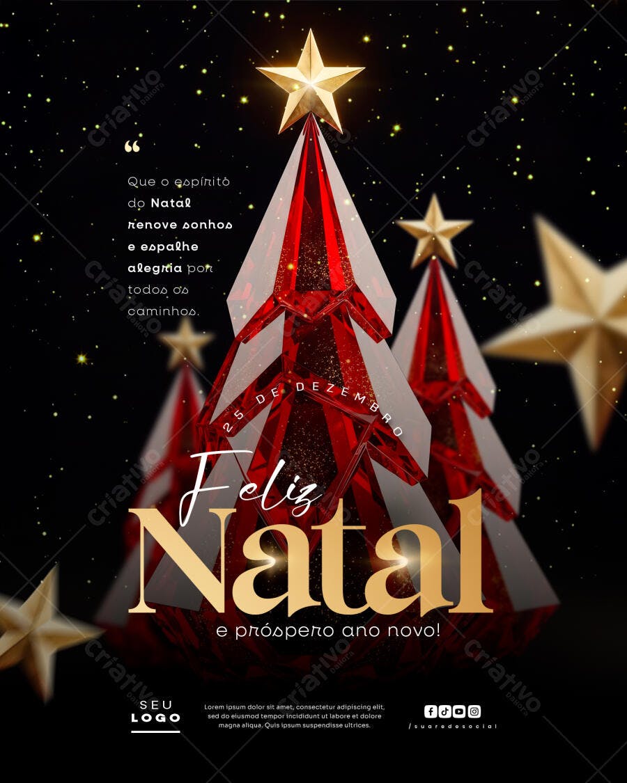 Post para Feliz Natal e Ano Novo Dourado PSD Editável