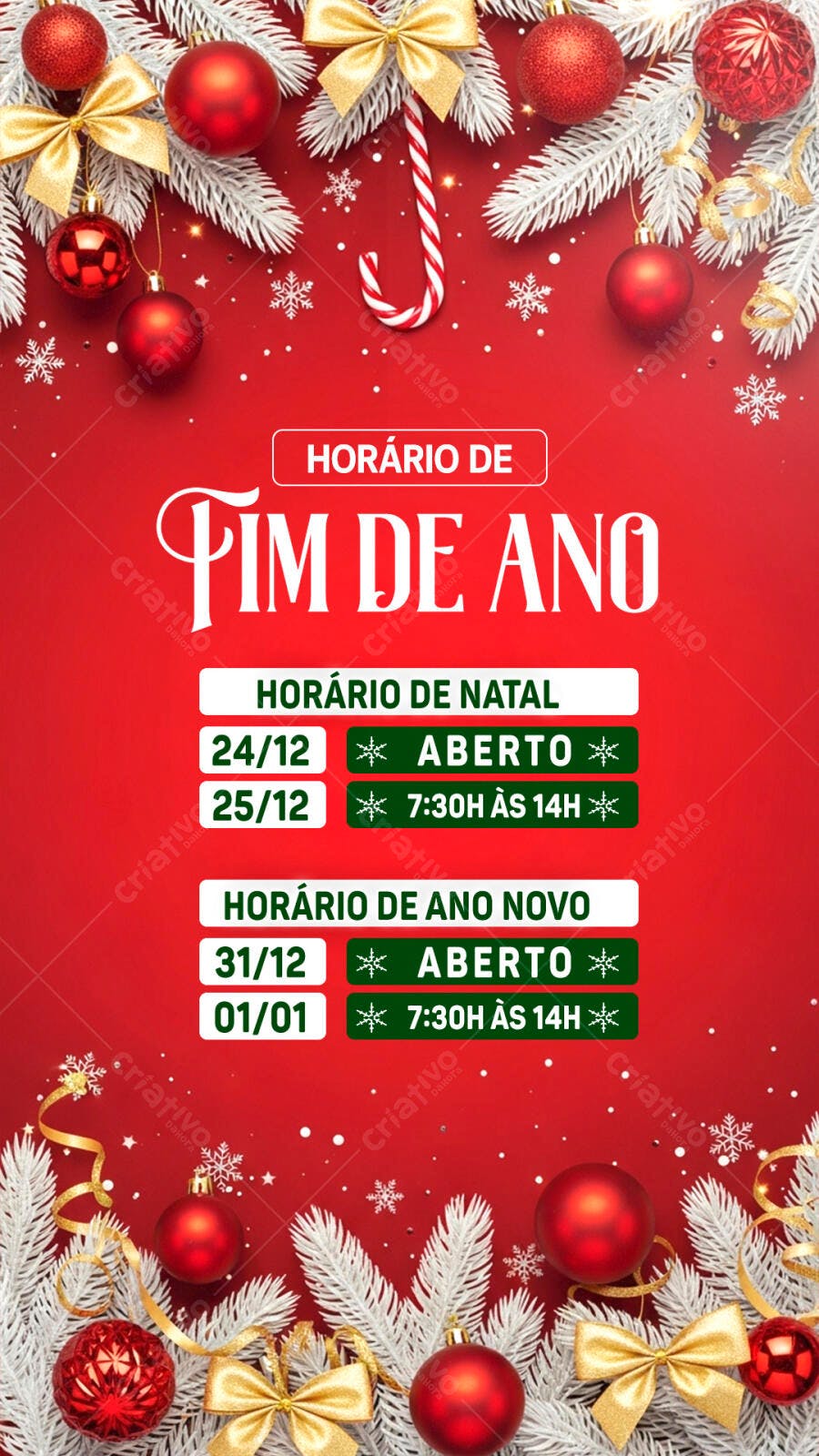 Flyer Horário de Fim de Ano Natal e Ano Novo PSD Editável