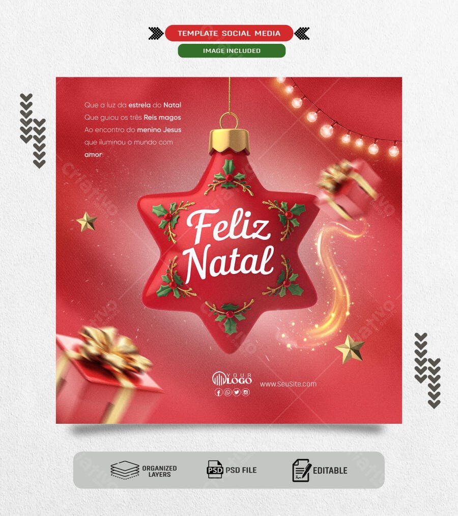 Post Social Media para Natal com Mensagem Religiosa PSD Editável