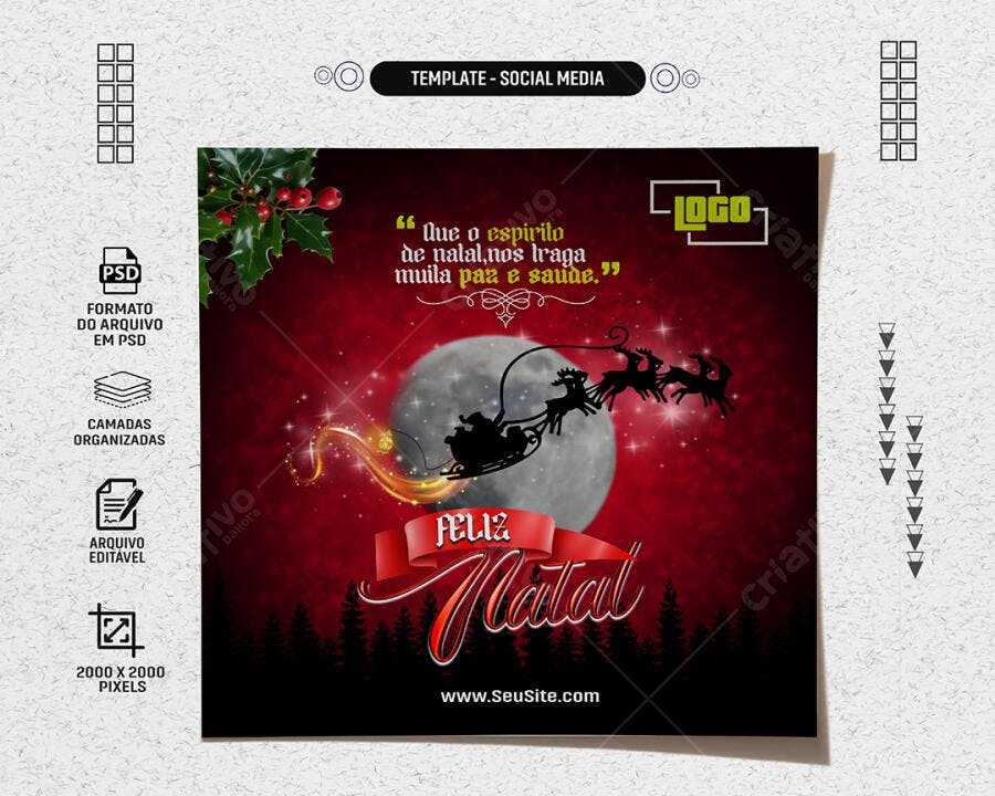 Post de Natal 'Que o espírito de natal nos traga muita paz e saúde' PSD Editável