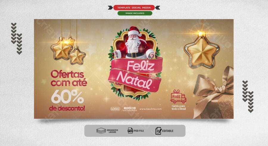 Post Social Mídia Natalino com Papai Noel para Ofertas PSD Editável