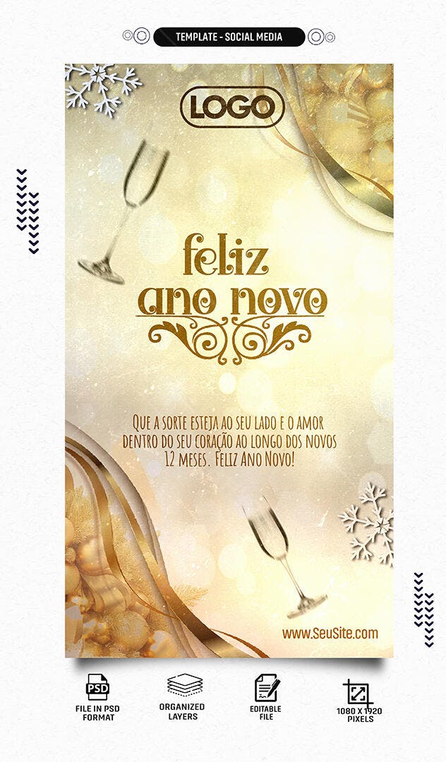 Flyer de Ano Novo Dourado e Elegante PSD Editável