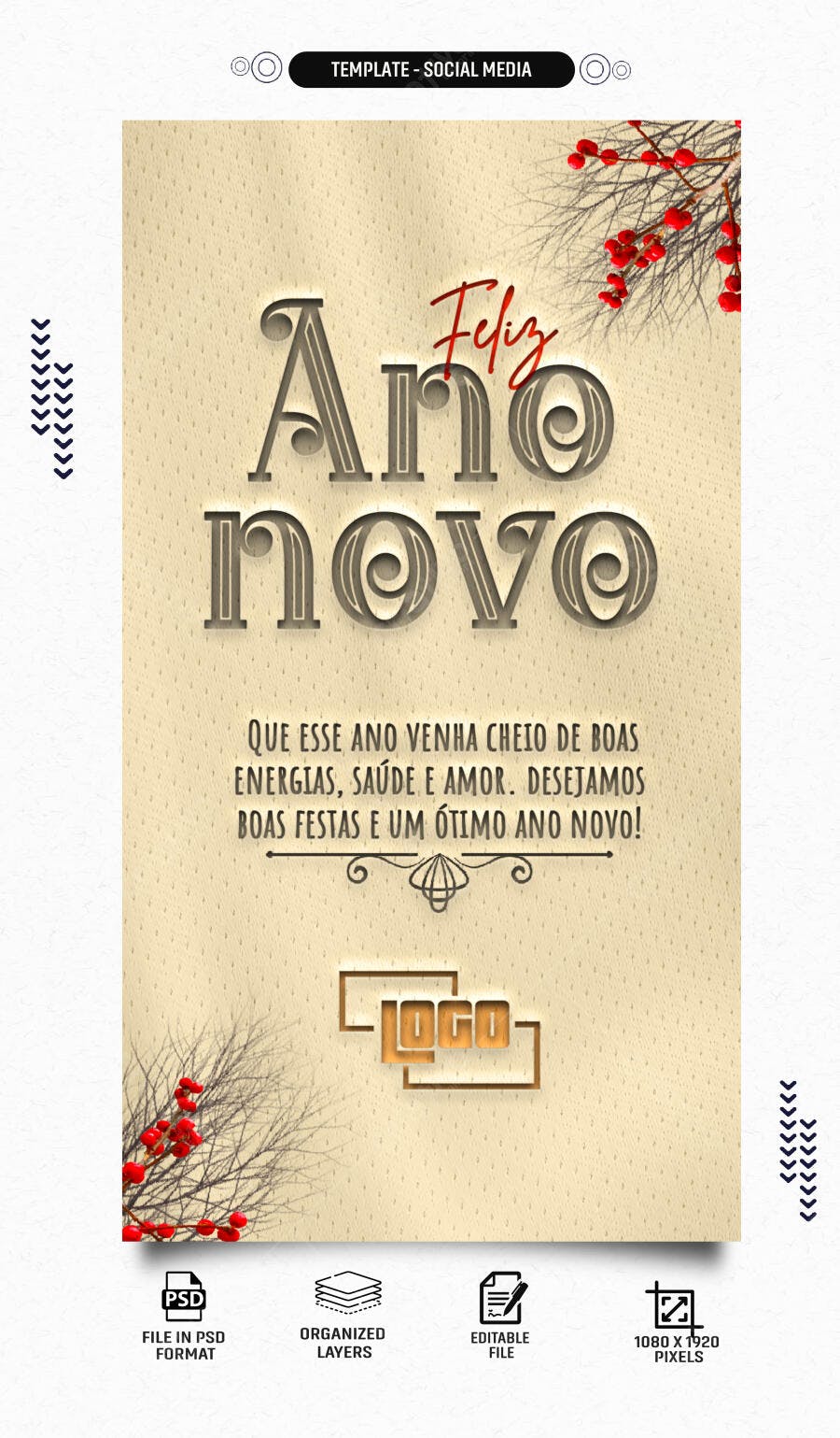 Post para Feliz Ano Novo Elegante com Frase PSD Editável