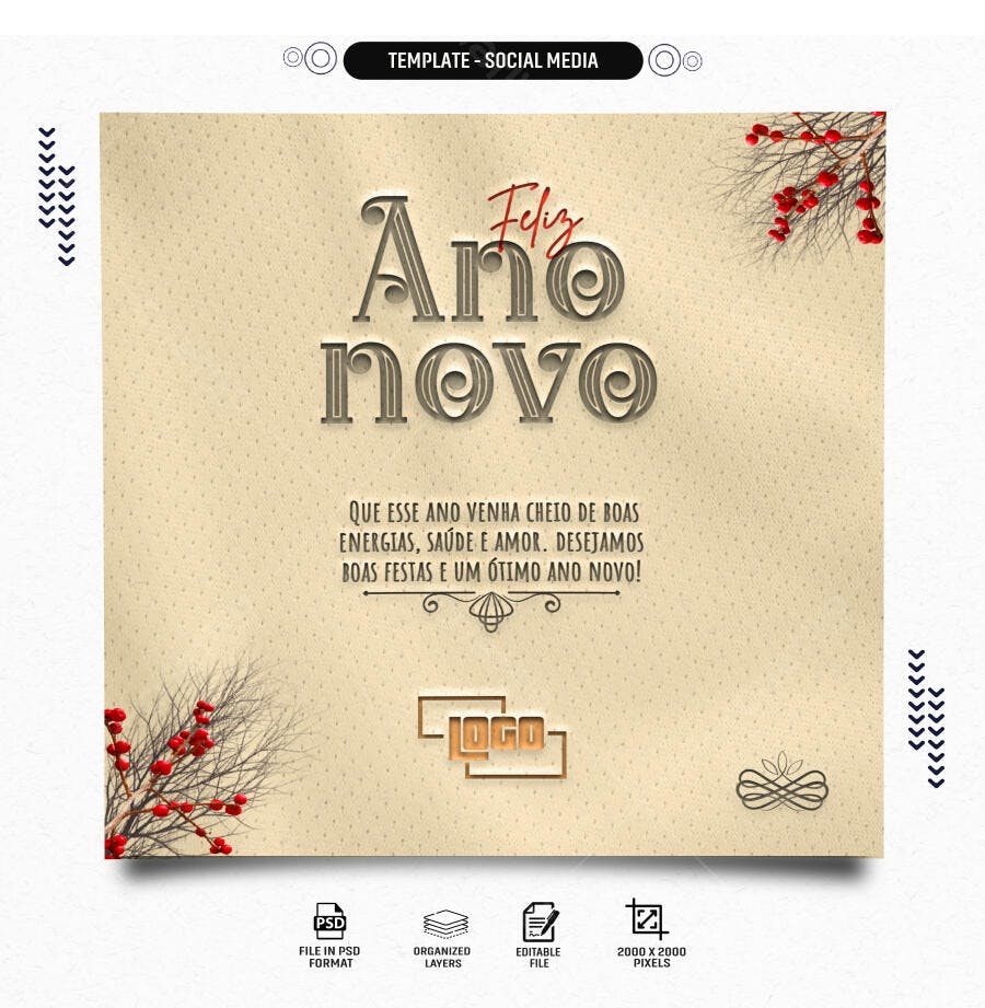 Flyer Feliz Ano Novo Elegante PSD Editável