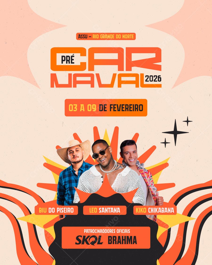 Flyer Pré Carnaval 2026 Assu RN PSD Editável