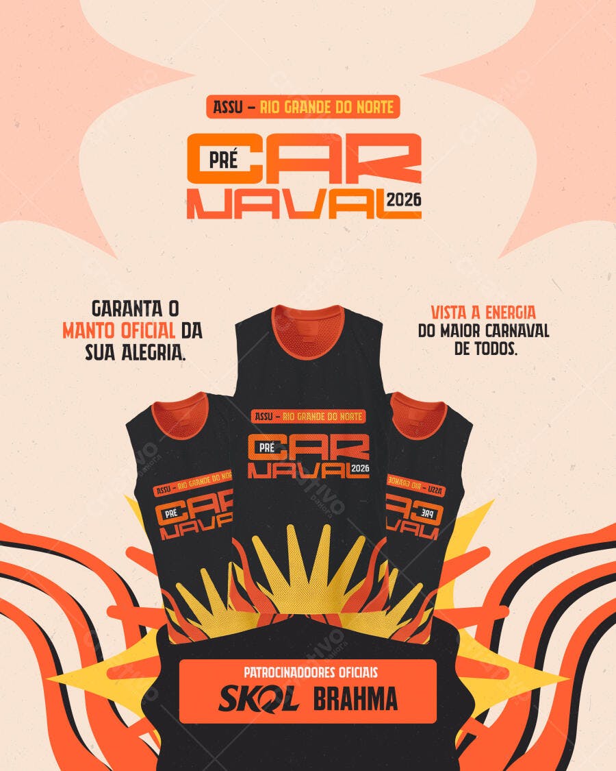 Flyer Abadá Pré Carnaval 2026 Assu RN PSD Editável