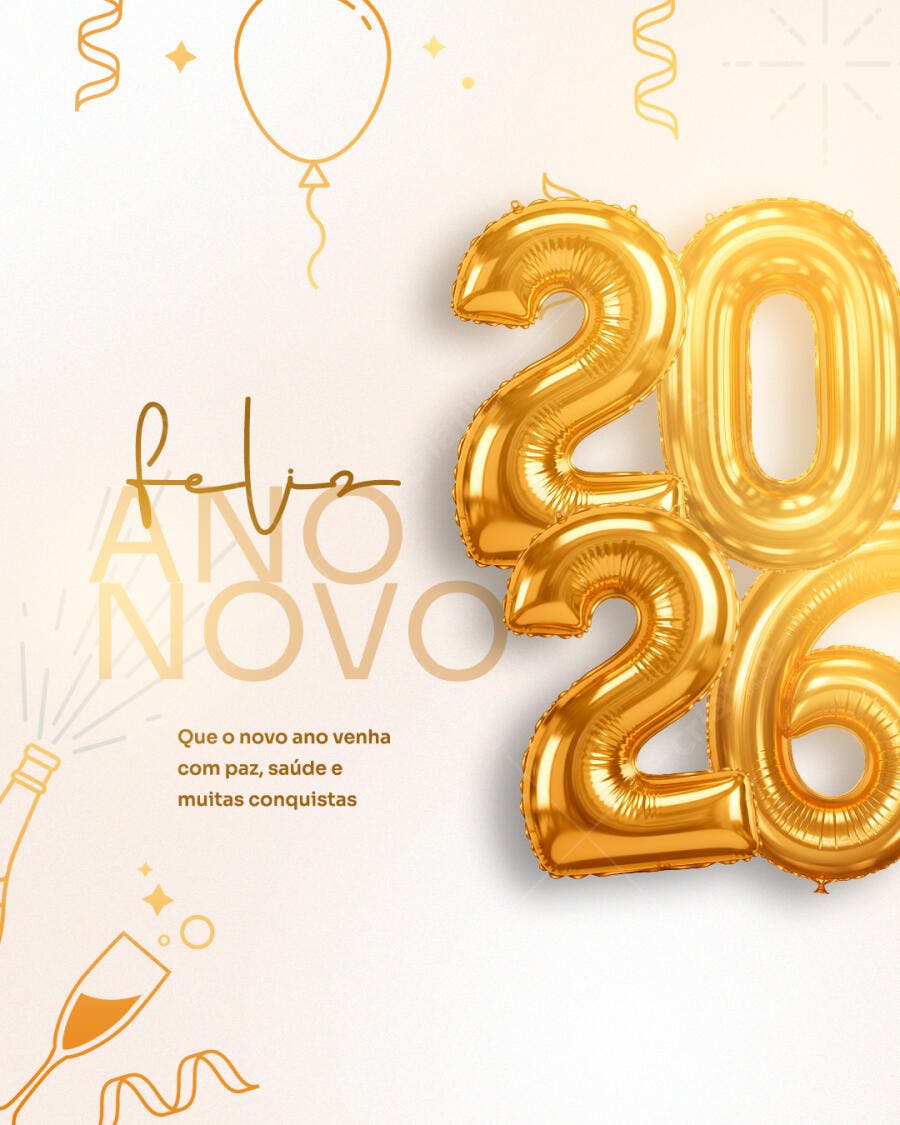 Flyer para Feliz Ano Novo 2026 PSD Editável
