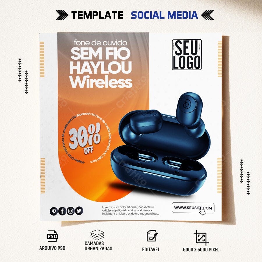 Flyer Digital Oferta Fone de Ouvido Wireless Haylou PSD Editável