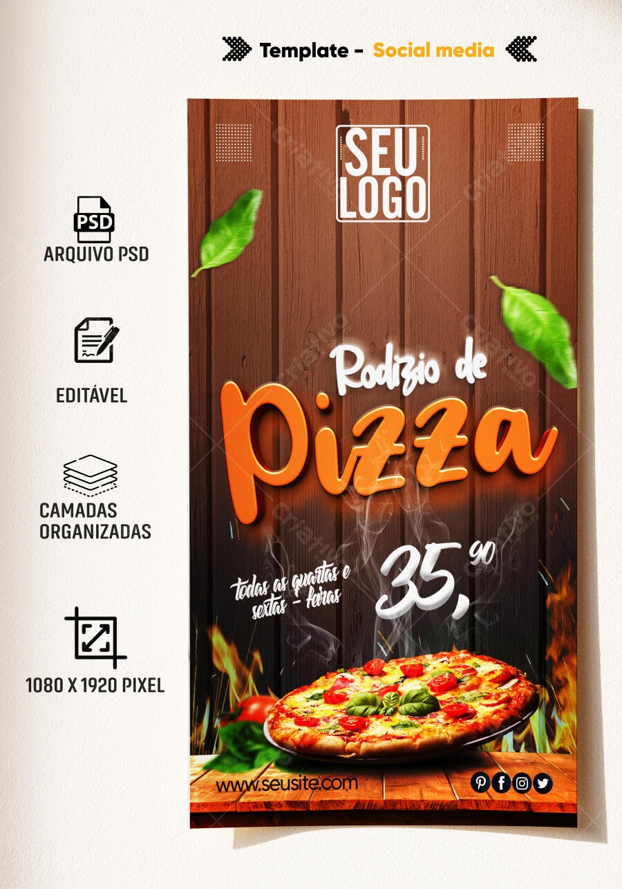 Post para Pizzeria Rodizio de Pizza Quarta e Sexta PSD Editável