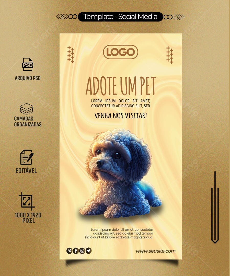 Post para Campanha Adote um Pet Cachorro Fofo PSD Editável