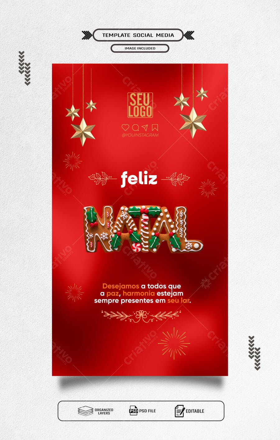 Post para Redes Sociais Feliz Natal Gingerbread PSD Editável