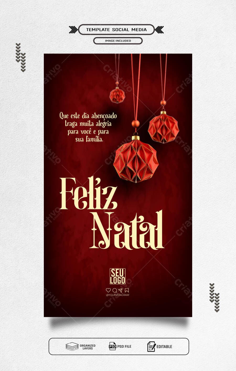 Post de Natal Feliz Natal com Mensagem Festiva Psd Editável