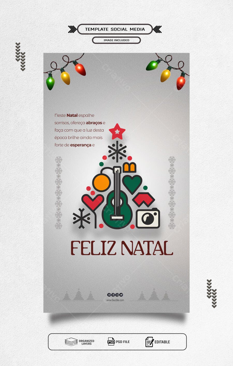 Flyer Natalino com Árvore de Ícones e Mensagem de Esperança PSD Editável