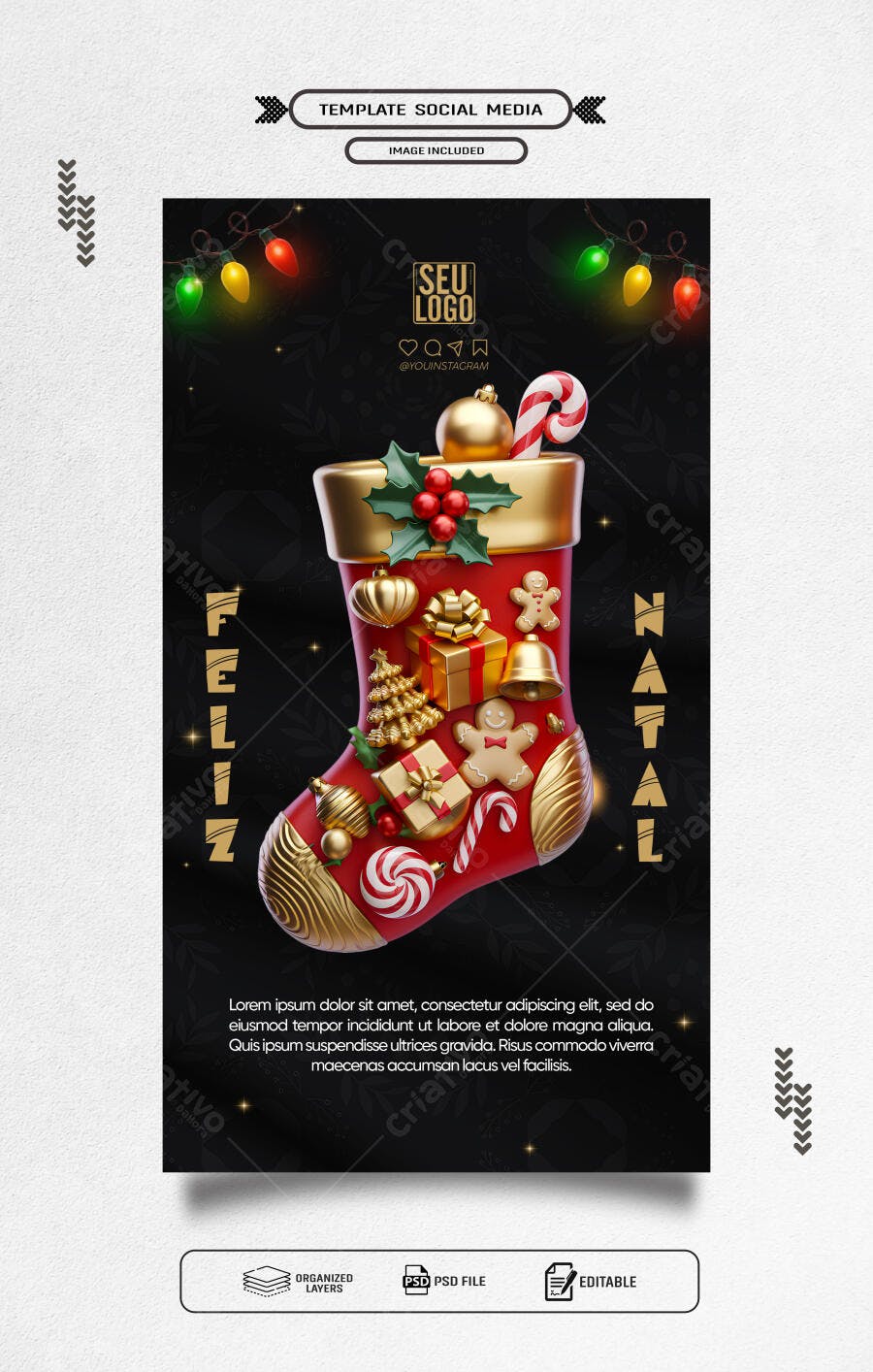Post para Instagram de Meia de Natal Festiva PSD Editável
