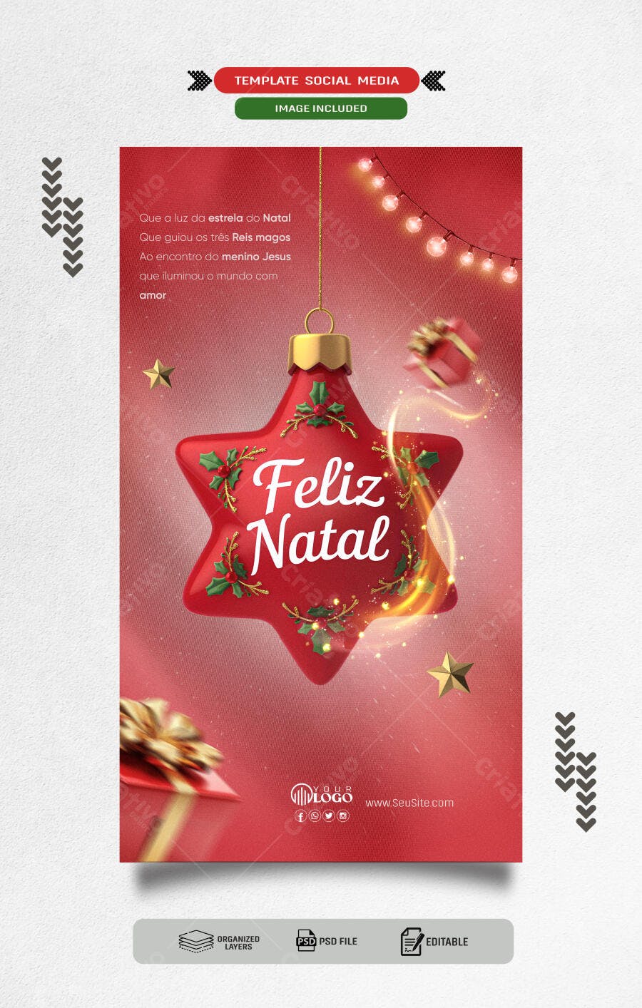 Flyer Social Estrela Natal Feliz Natal PSD Editável