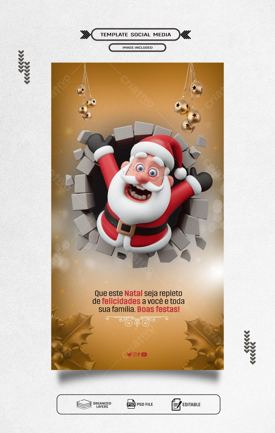 Post de Natal Papai Noel 3D Boas Festas PSD Editável