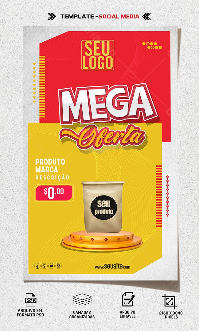 Post para Redes Sociais Mega Oferta de Produtos PSD Editável