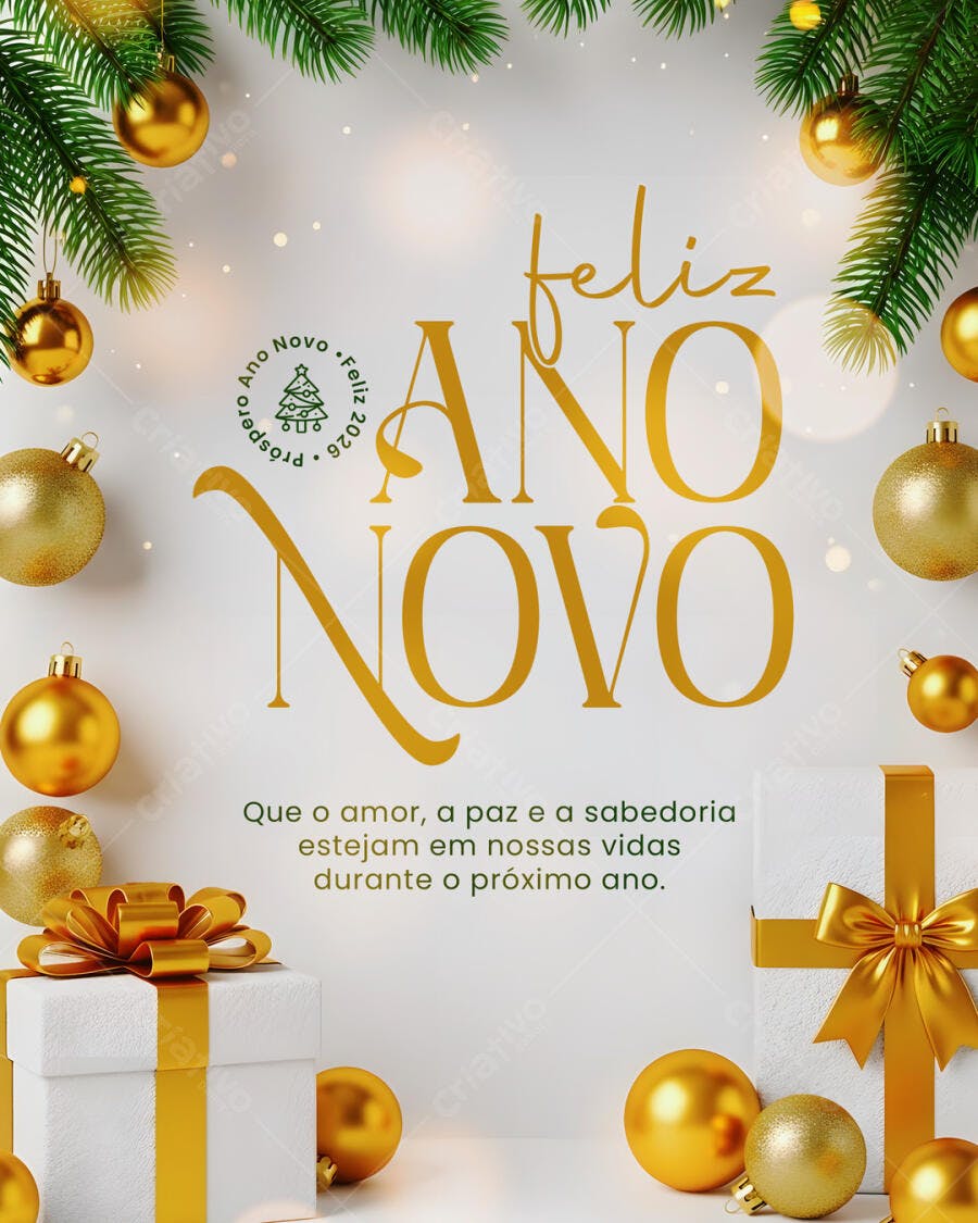 Flyer para Feliz Ano Novo Dourado Festivo PSD Editável