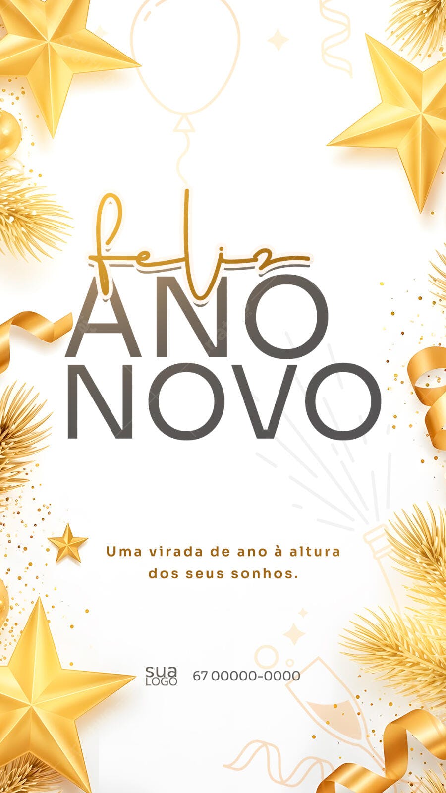Story Instagram Feliz Ano Novo Dourado Festivo PSD Editável
