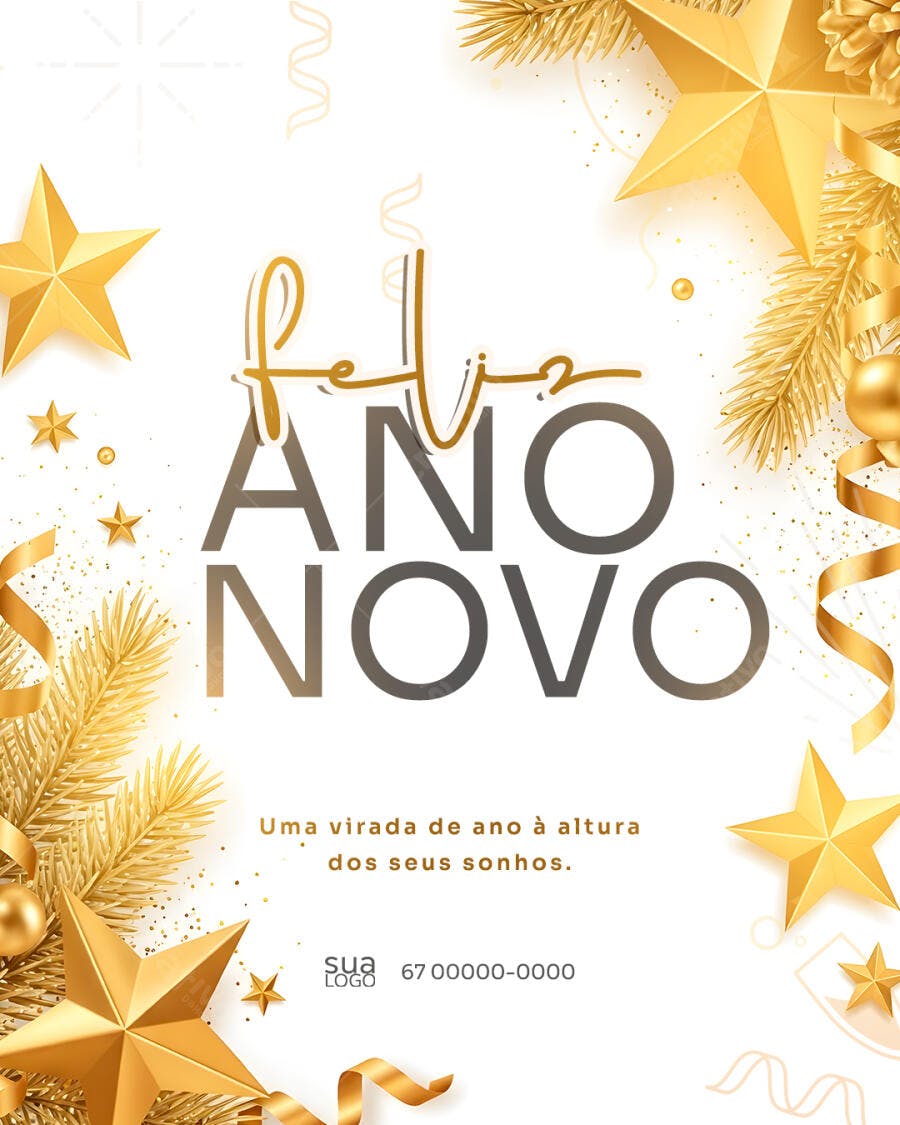 Flyer para Ano Novo Dourado Festivo PSD Editável
