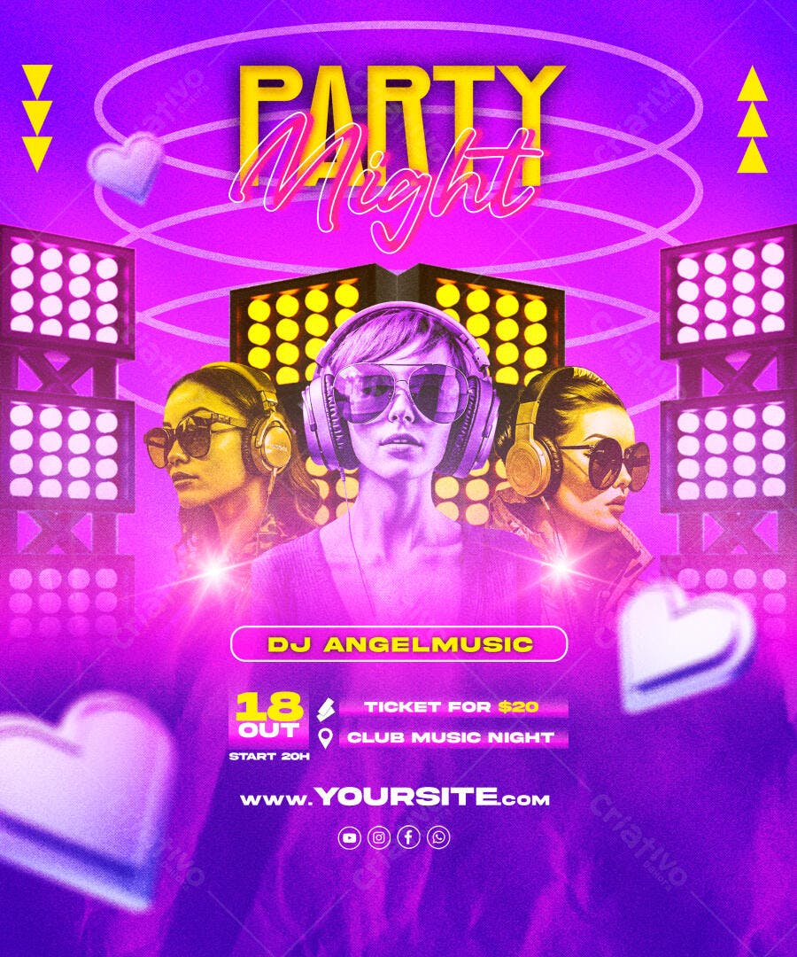 Flyer Party Night DJ Angelmusic Psd Editável