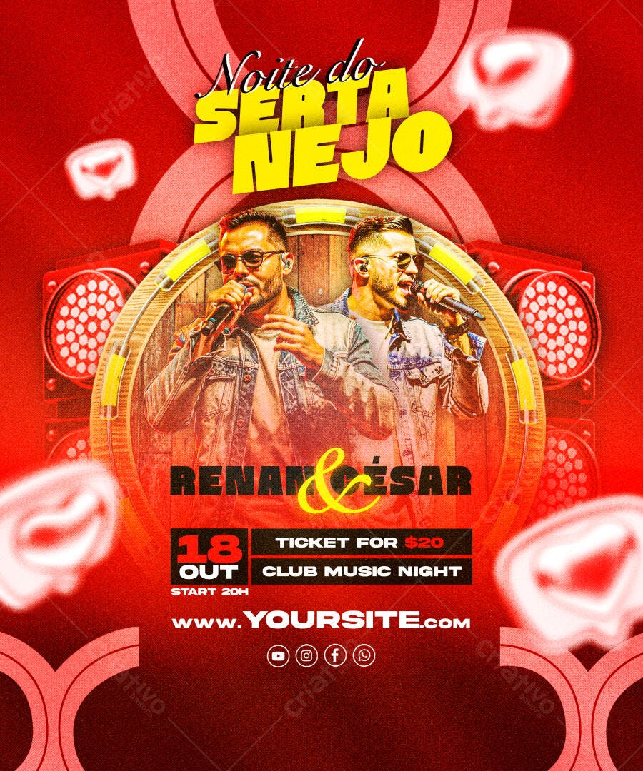 Flyer Show Sertanejo Renan e César PSD Editável