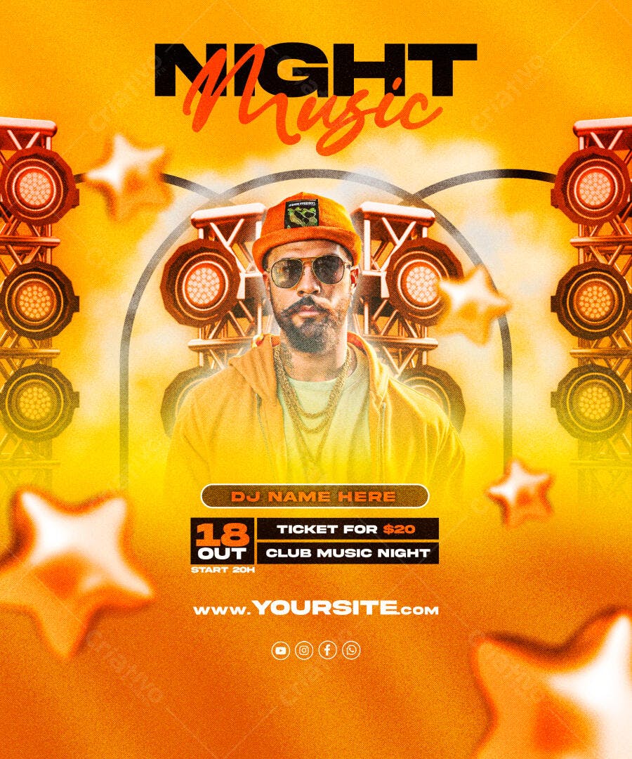 Flyer para Noite de Música com DJ Urbano Moderno PSD Editável