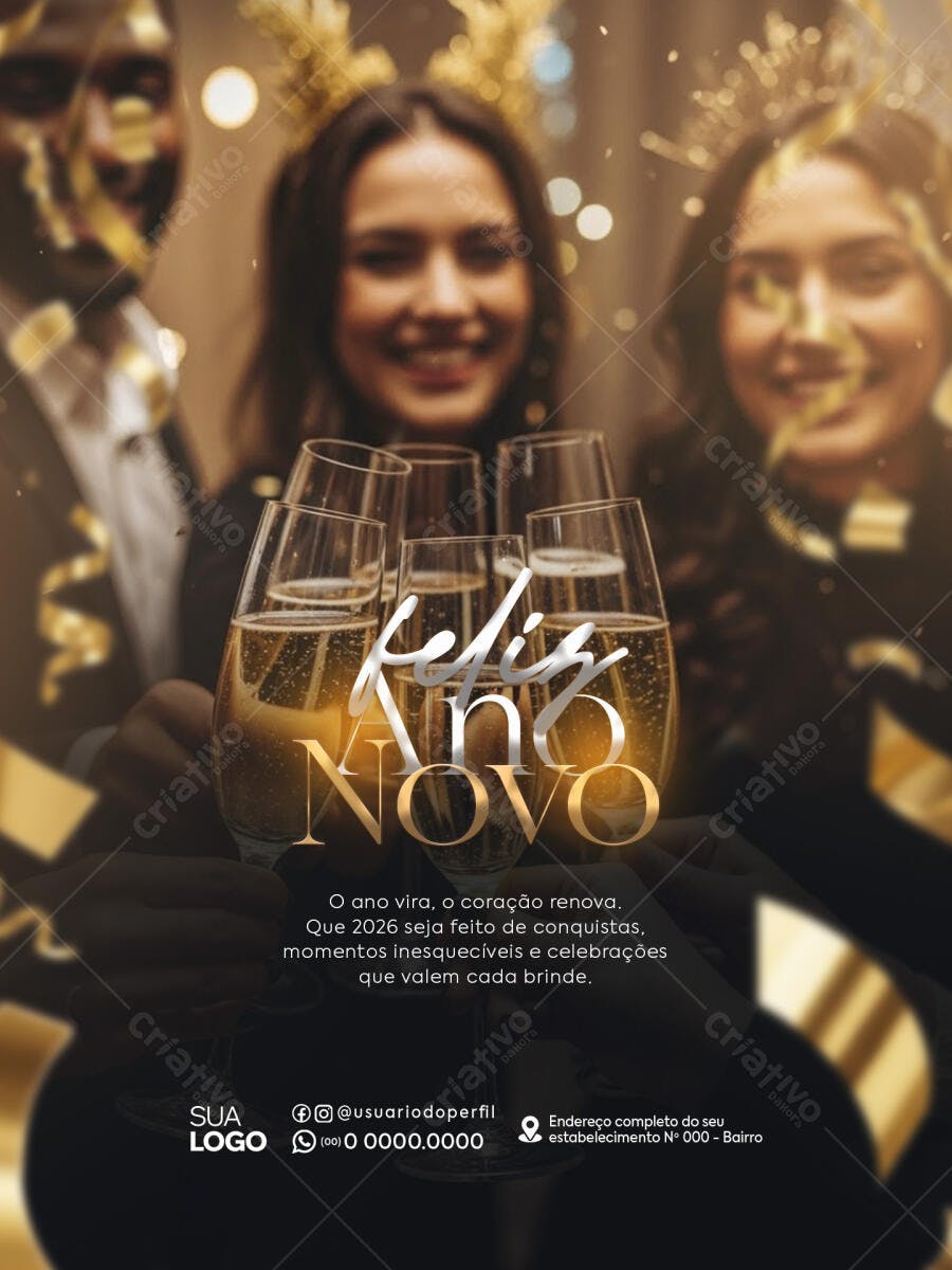 Post para Redes Sociais Feliz Ano Novo PSD Editável