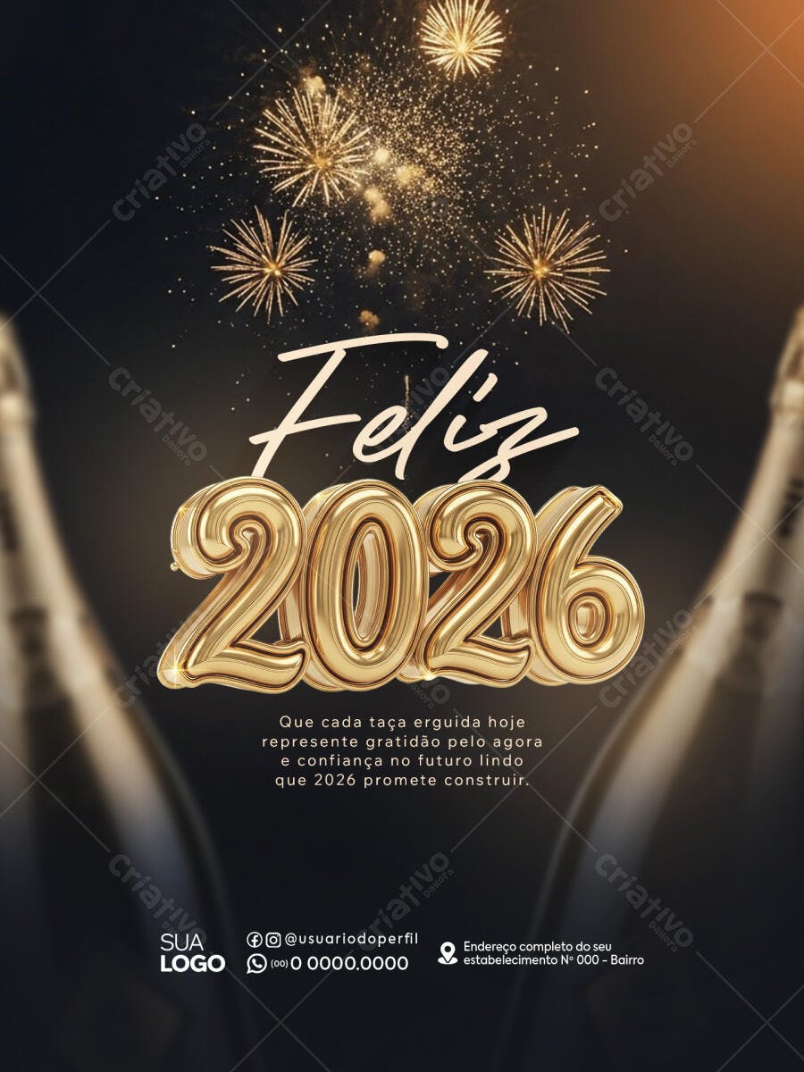 Flyer para Celebração de Ano Novo 2026 PSD Editável
