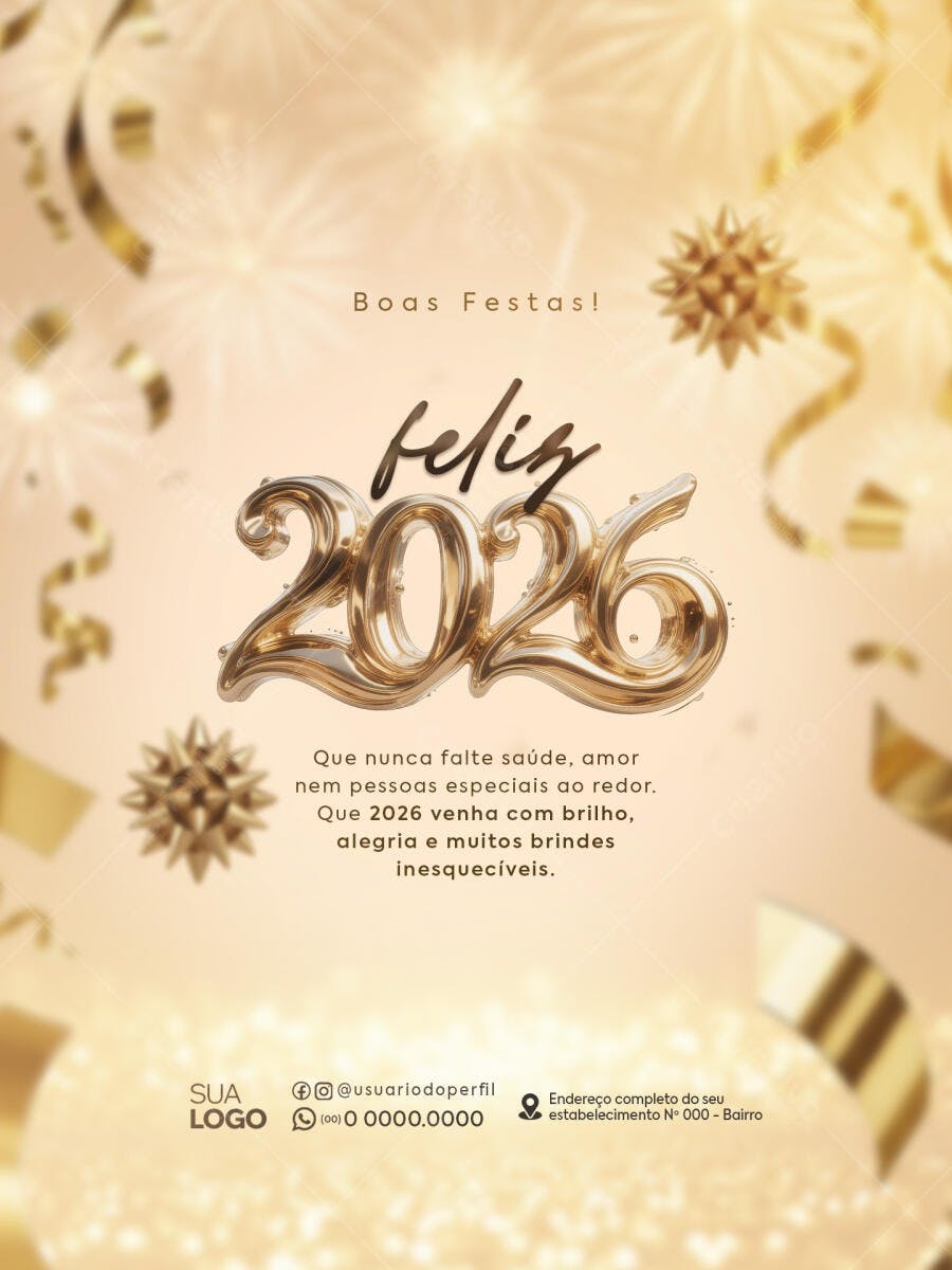 Post Social Mídia Feliz 2026 PSD Editável