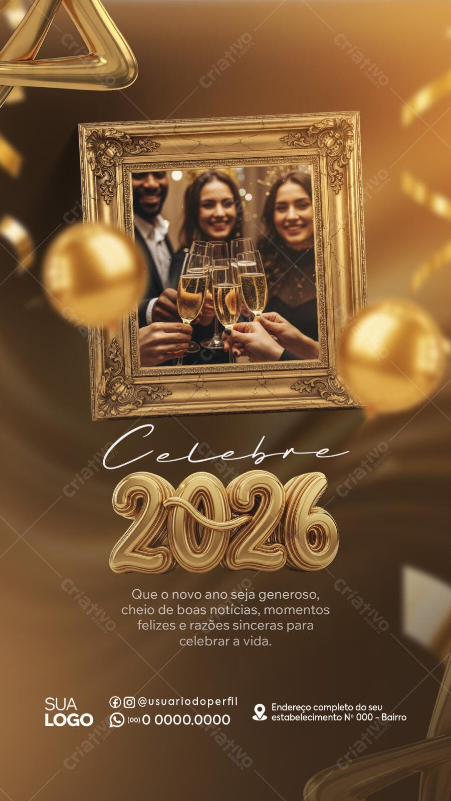 Flyer Celebração Ano Novo 2026 PSD Editável