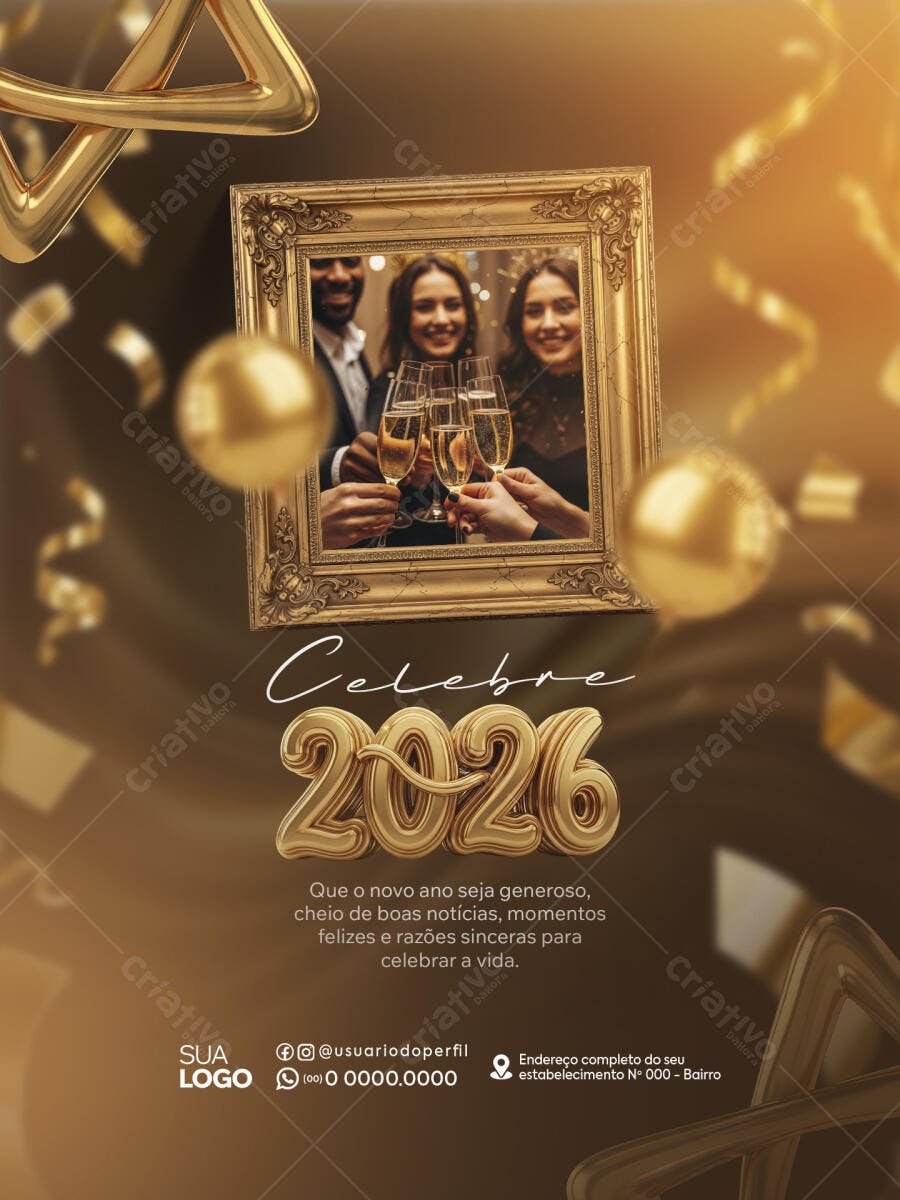 Flyer Celebre Ano Novo 2026 PSD Editável