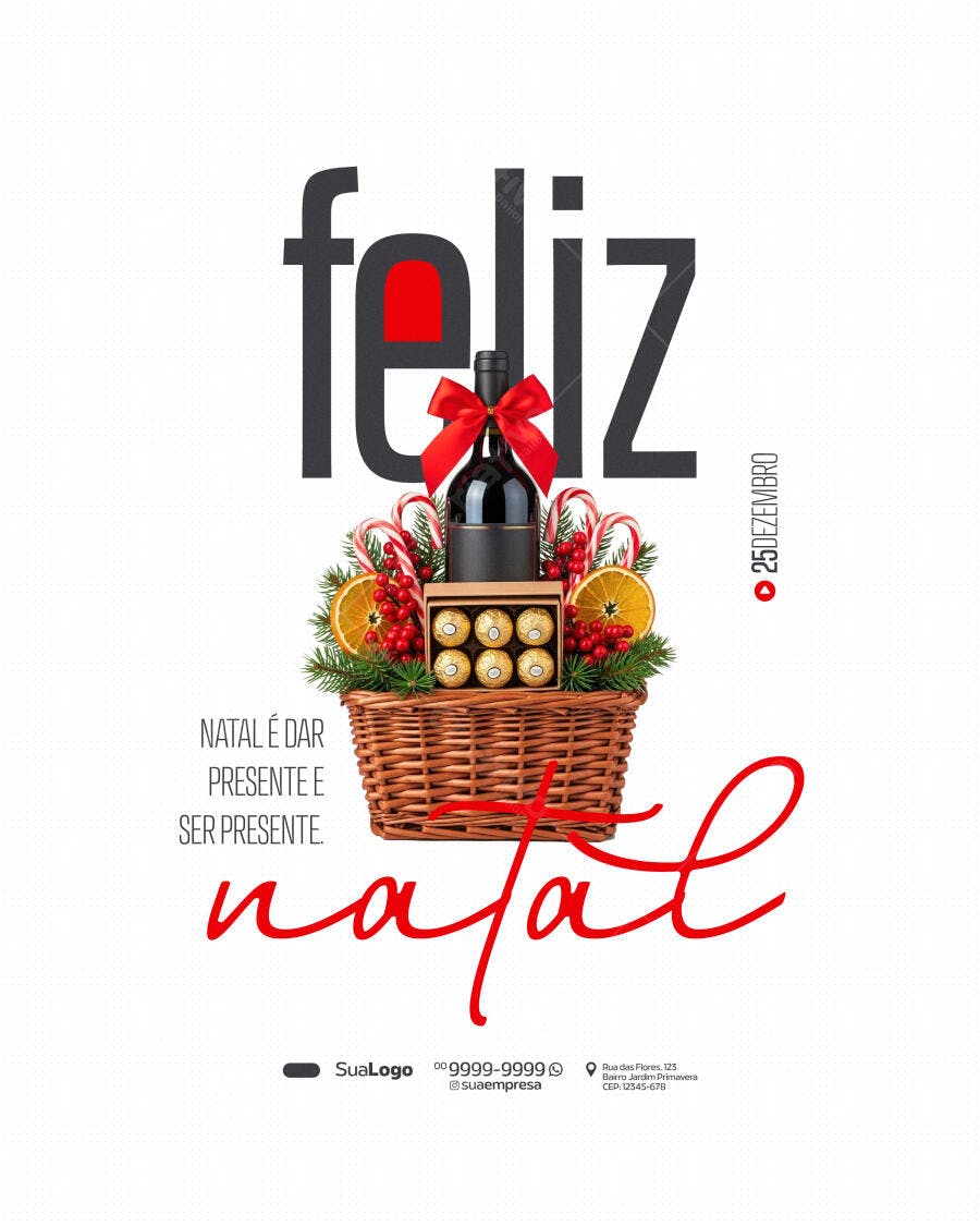 Post Social Mídia Feliz Natal Cesta Presentes PSD Editável
