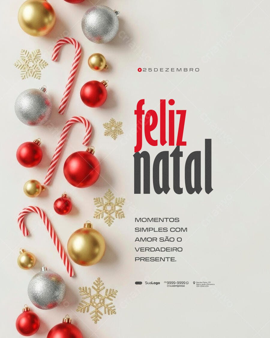 Flyer Feliz Natal com Bolas e Doces Natalinos PSD Editável