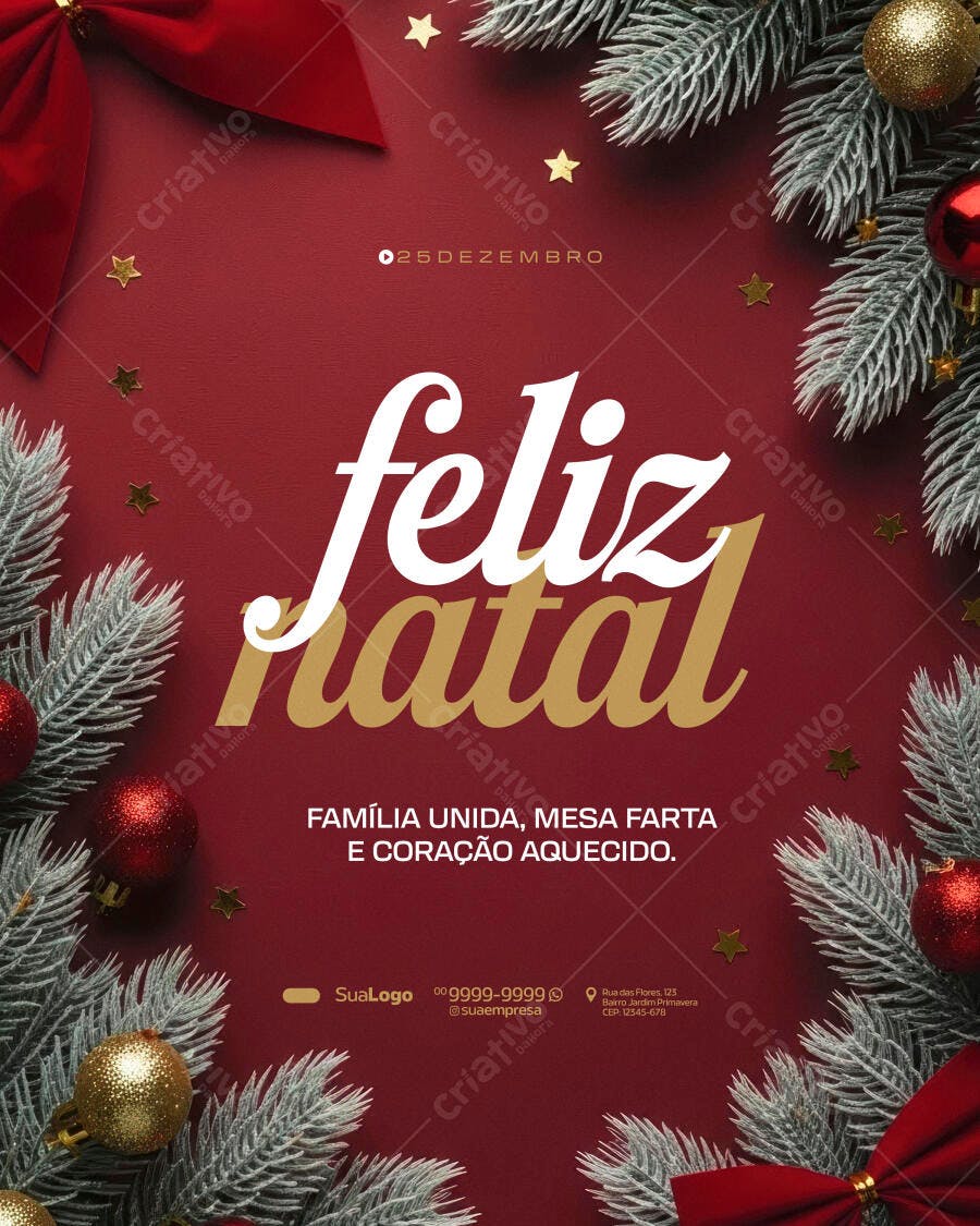 Post Redes Sociais Feliz Natal 25 de Dezembro PSD Editável