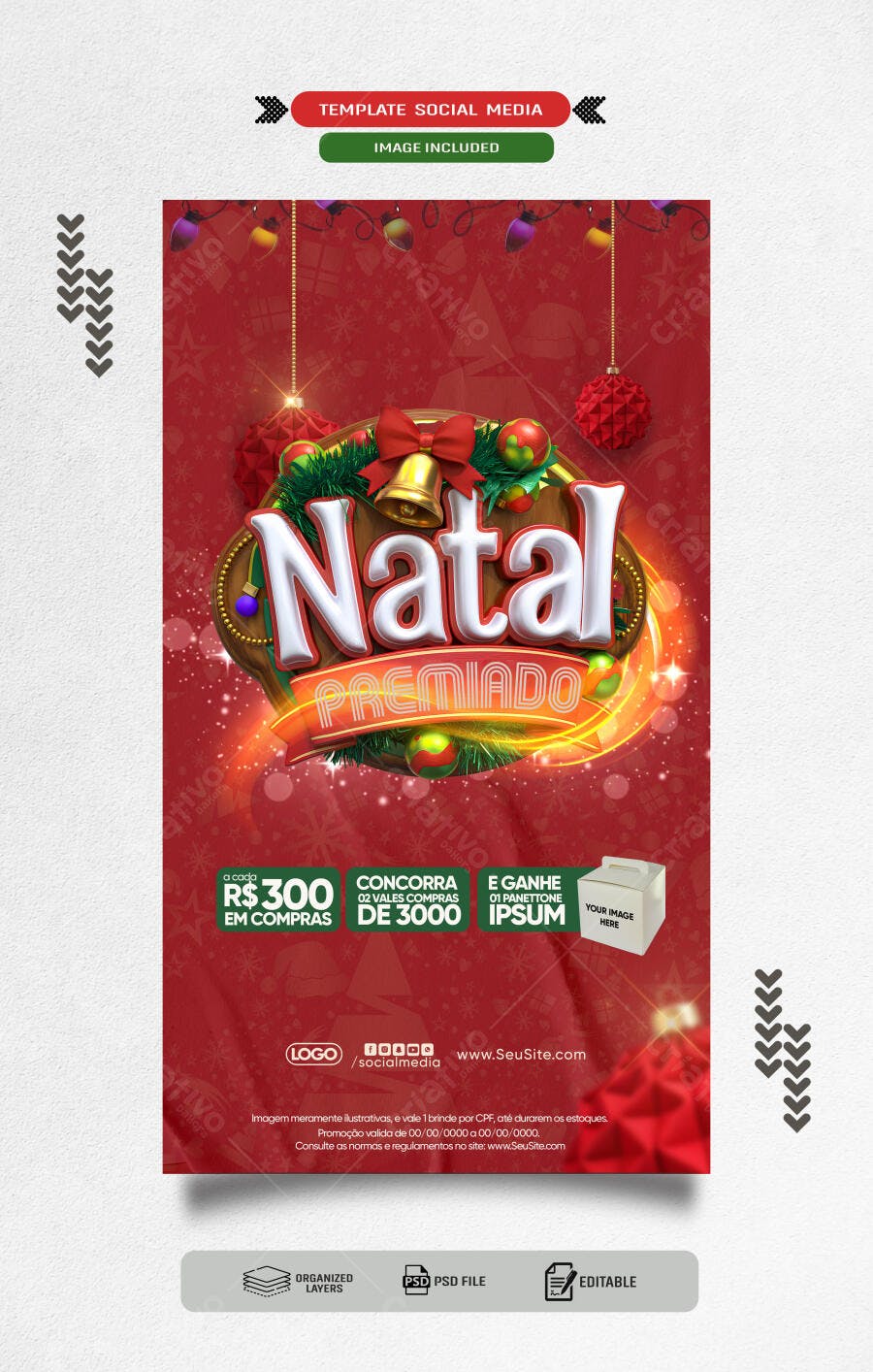 Flyer Promoção Natal Premiado Sorteio Panettone PSD Editável