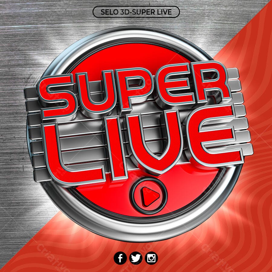 Selo 3D Super Live com Ícone Play PSD Editável