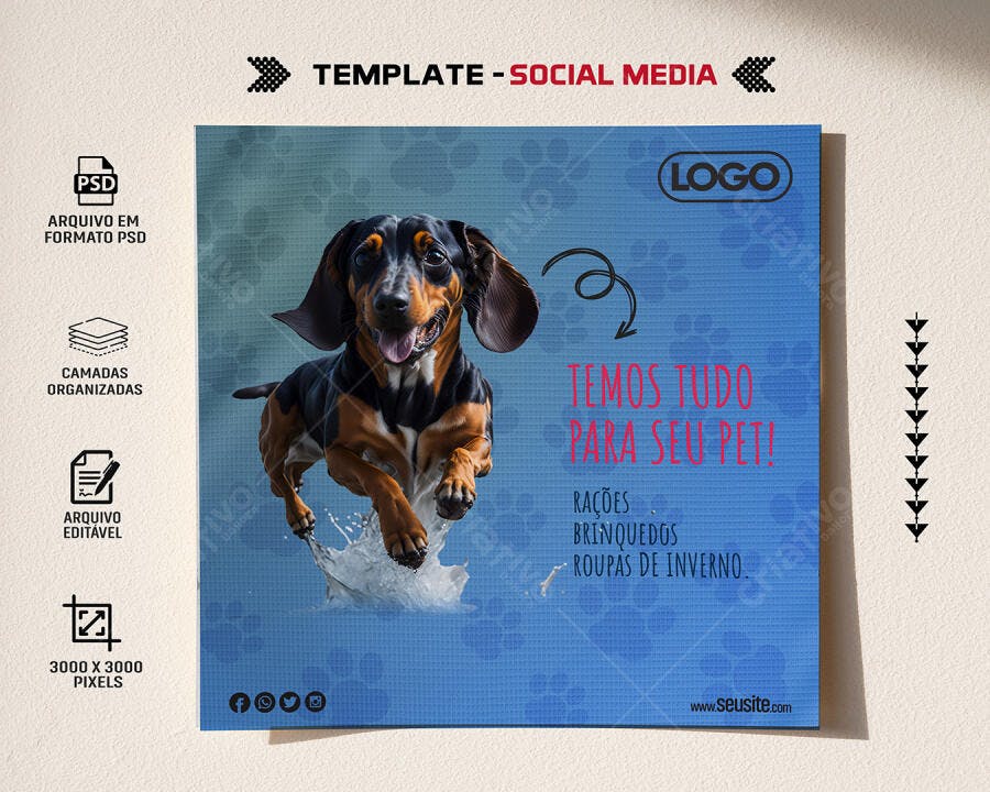 Publicação para Pet Shop com Cachorro Salsicha PSD Editável