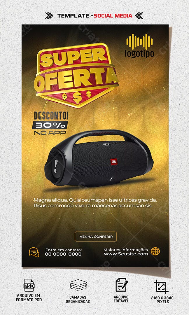 Flyer Social Media para Super Oferta Caixa de Som JBL PSD Editável