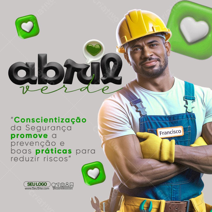Post para Redes Sociais Abril Verde Segurança no Trabalho PSD Editável
