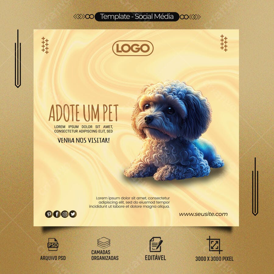 Post para Redes Sociais Adoção de Pets PSD Editável